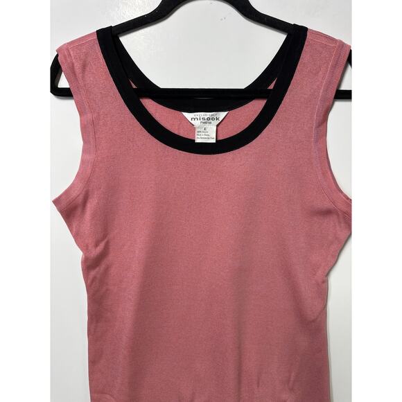 Exclusively Misook Petite Sleeveless Knit Shell Tank Top Pink Black Size L - Picture 2 of 8